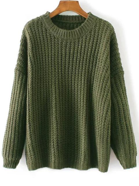 Maglione Spalle Cascanti Scollo Rotondo - Verde Militare