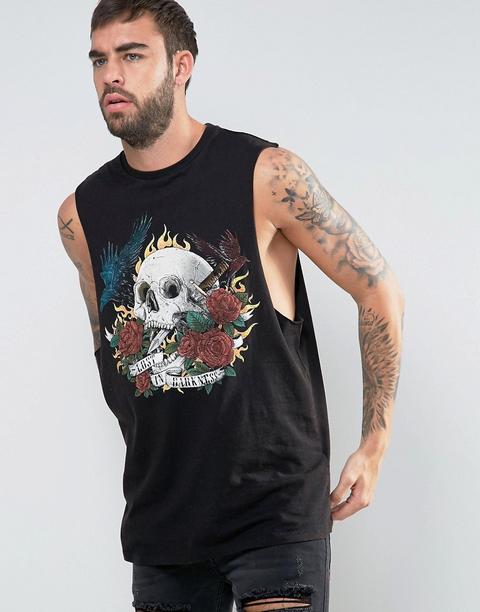 Camiseta Larga Sin Mangas Con Estampado De Calavera Y Sisas Caídas De Asos