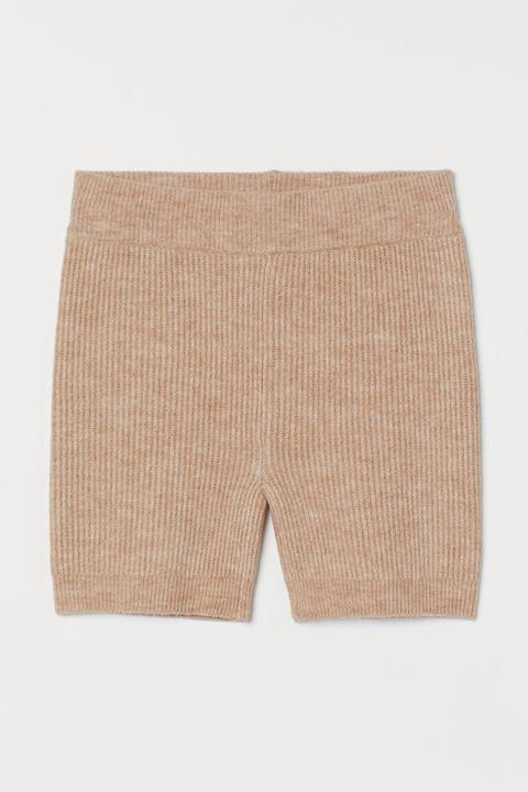 Short En Maille Côtelée - Beige