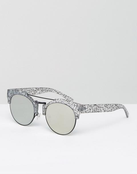 Gafas De Sol Redondas Con Barra Superior Y Lente Plana Con Estampado De Líneas De Asos