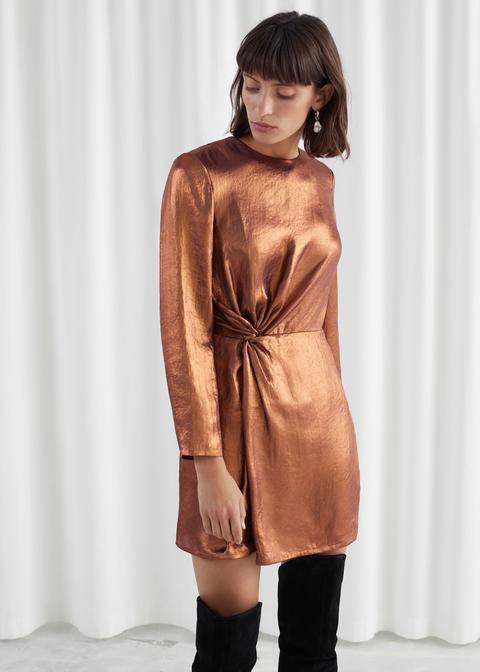 Metallic Satin Side Knot Mini Dress