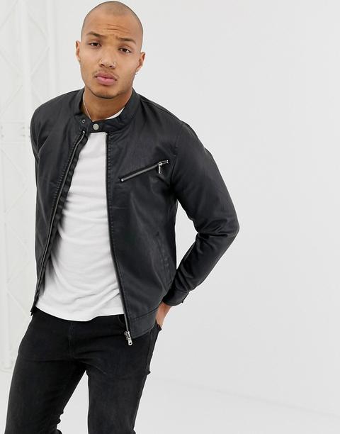 Blend - Giacca Biker In Pelle Sintetica Nera Con Zip - Nero