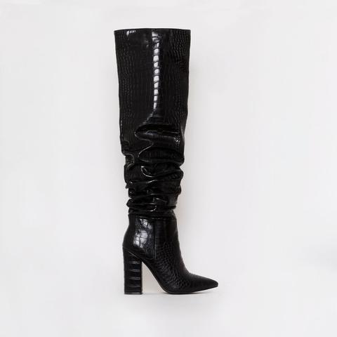 black croc print boots