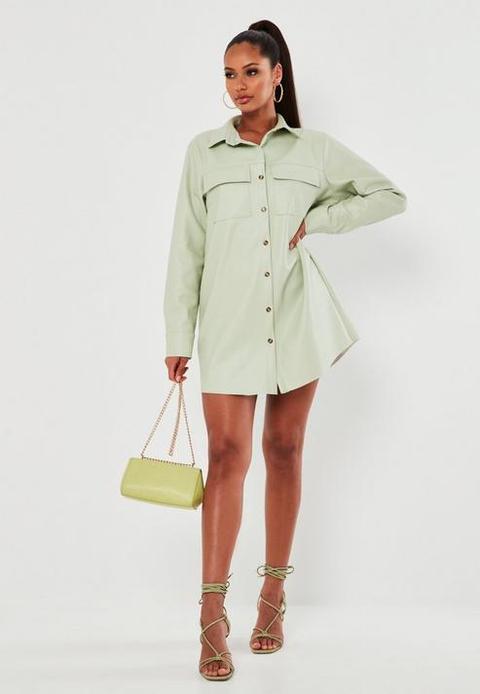 Mint Faux Leather Shirt Dress, Mint 
