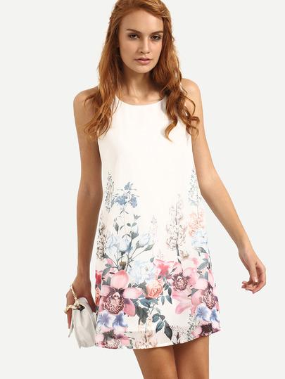 Vestido Sin Manga Floral Holgado -multicolor