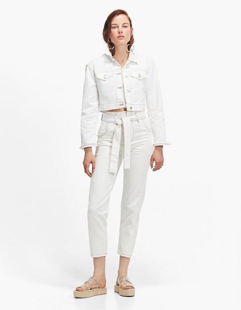 Pantaloni Paperbag Denim Bianco