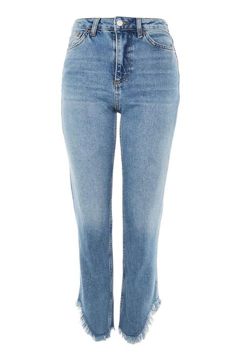 Moto Mid Blue Fringe Hem Straight Leg Jeans