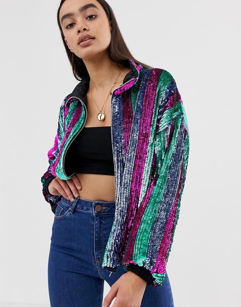 Chaqueta Bomber A Rayas De Lentejuelas De Asos Design-multicolor