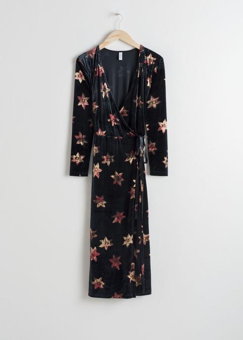 Floral Velour Wrap Dress