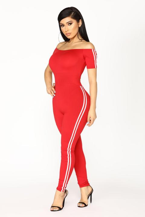 Stay Chill Jumpsuit - Red/white