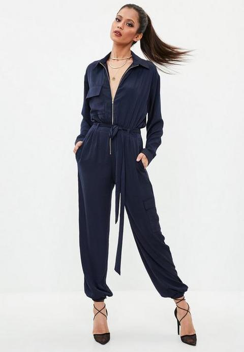 missguided navy jumpsuit