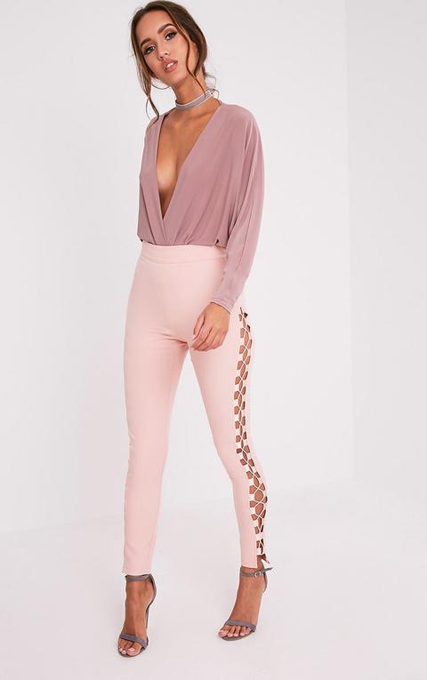 Anetta Dusty Pink Lace Up Side Skinny Trousers