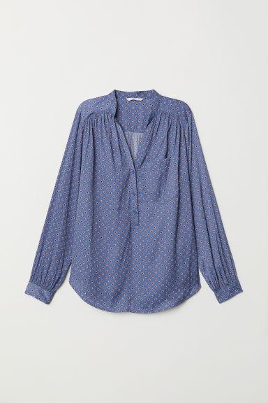 Blusa Con Escote De Pico - Azul