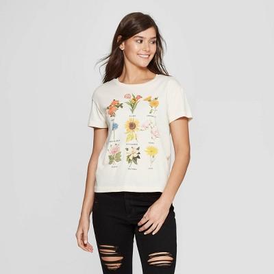 Women's Short Sleeve Crewneck Flower Chart Graphic T-shirt - Fifth Sun (juniors') - White