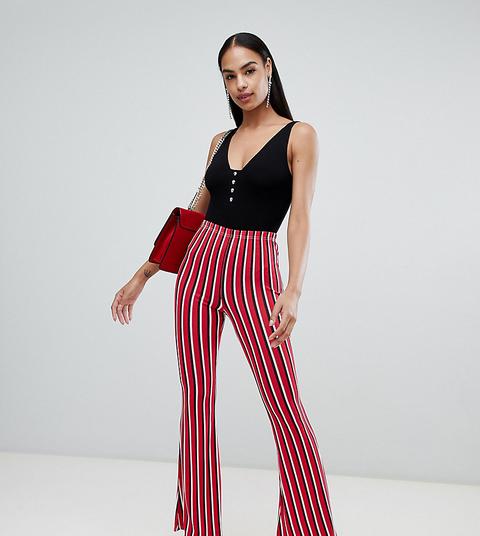 Prettylittlething - Pantaloni A Zampa A Righe - Rosso