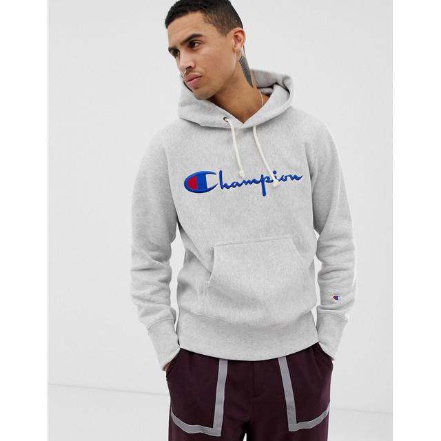 Champion Hoodie With Large Logo In Grey 