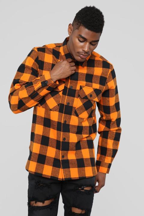 Kane's Long Sleeve Flannel Top- Orange/combo