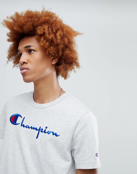Champion – Graues T-shirt Mit Logoschriftzug