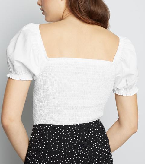 White Square Neck Puff Sleeve Top New Look