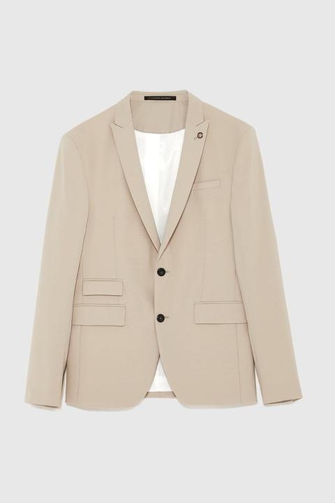 Blazer Liso Traje Beige