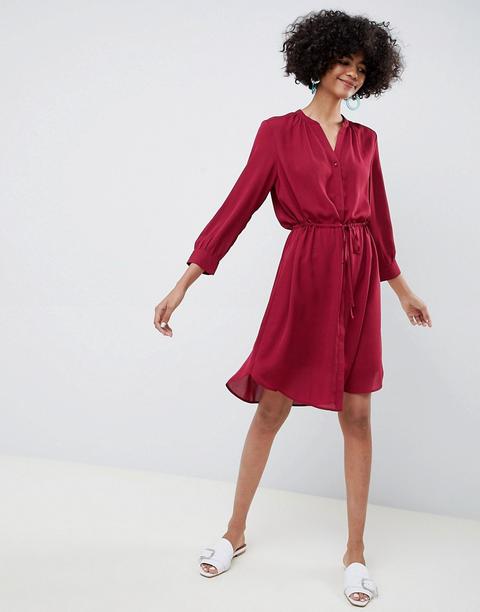 Vestido Midi Camisero En Rojo De Manga Larga De Selected Femme