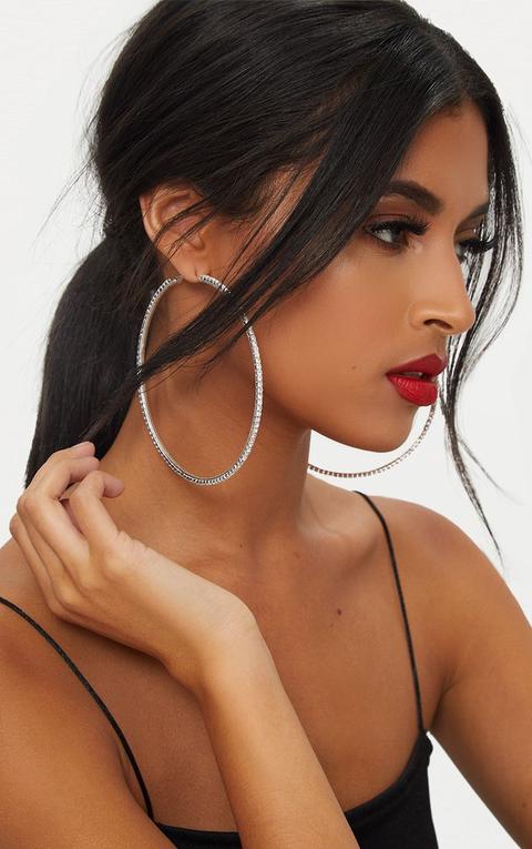 Silver Oversized Diamante Hoop Earrings