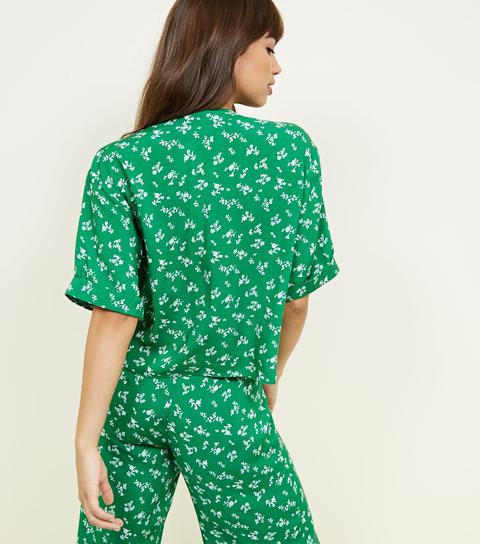 Green Ditsy Floral Boxy Shirt New Look