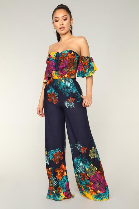 Mia Tropical Jumpsuit - Navy