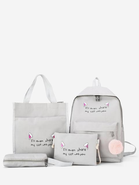 Plush Ball Letter Decoration Backpacks Set