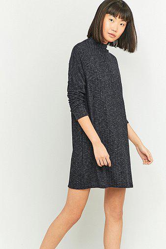 Urban Outfitters Cosy Black Ribbed Turtleneck Dress - Womens S