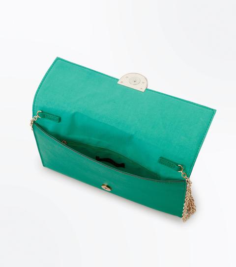 Dark Green Suedette Panel Clutch Bag New Look