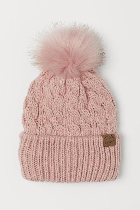 Gorro De Punto Con Pompón - Rosa