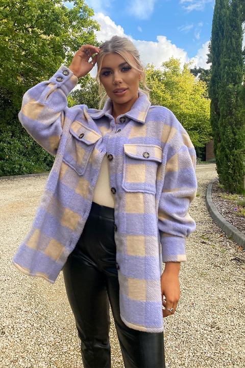 Lilac Shackets - Olivia Bowen Lilac Checked Trucker Shacket