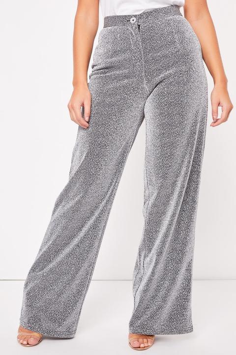 Kendall Silver Wide Leg Glitter Trousers