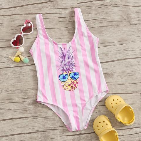 Costume Da Bagno A Righe Con Stampa Ananas Da Ragazza