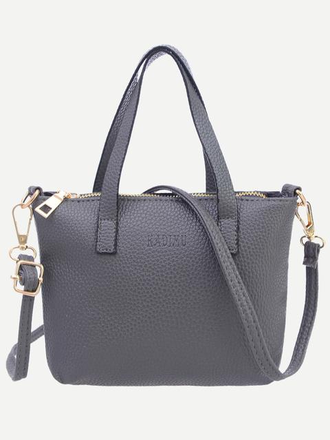 Borsa Tote Ecopelle Con Cinturino - Grigio