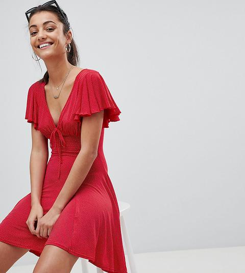 Missguided Tall - Vestito Da Giorno A Pois Con Volant - Rosso