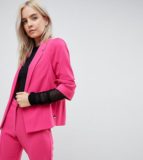 River Island Petite - Blazer Con Maniche Arricciate - Rosa