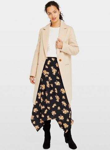 Womens Camel Single Breasted Coat, Beige