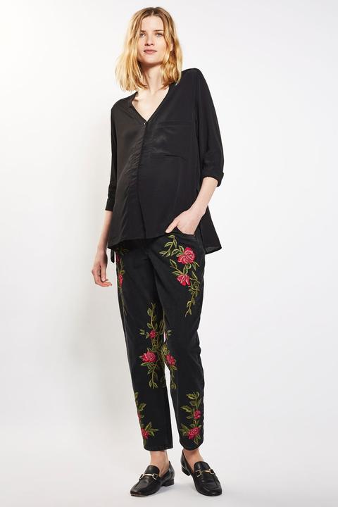 Maternity Rose Embroidered Mom Jeans