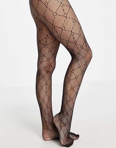 My Accessories London Sheer Tights In Black With Diamond Print