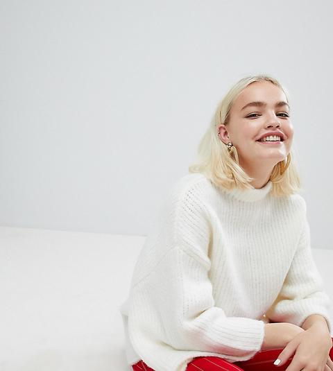 Monki High Neck Wide Sleeve Jumper-white