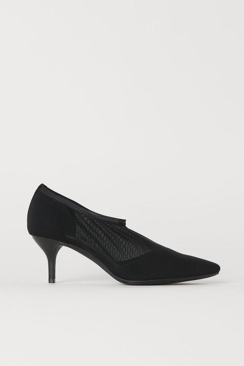 H & M - Mesh Sock-style Court Shoes - Black