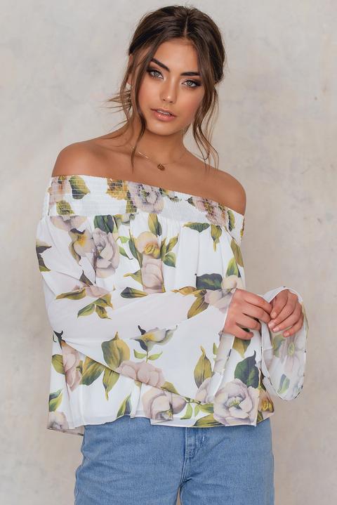 Off Shoulder Floral Print Top Green