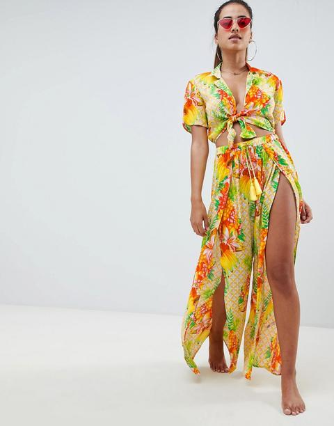 Asos Design Tropical Split Front Beach Trouser Co-ord