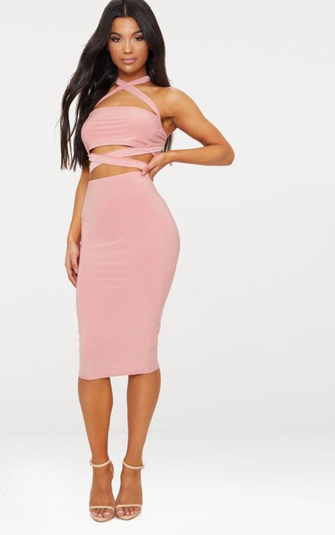 Rose Slinky Midi Skirt, Pink