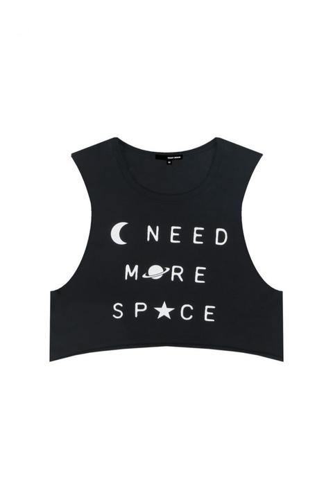 Top Corto Nero Con Slogan Space