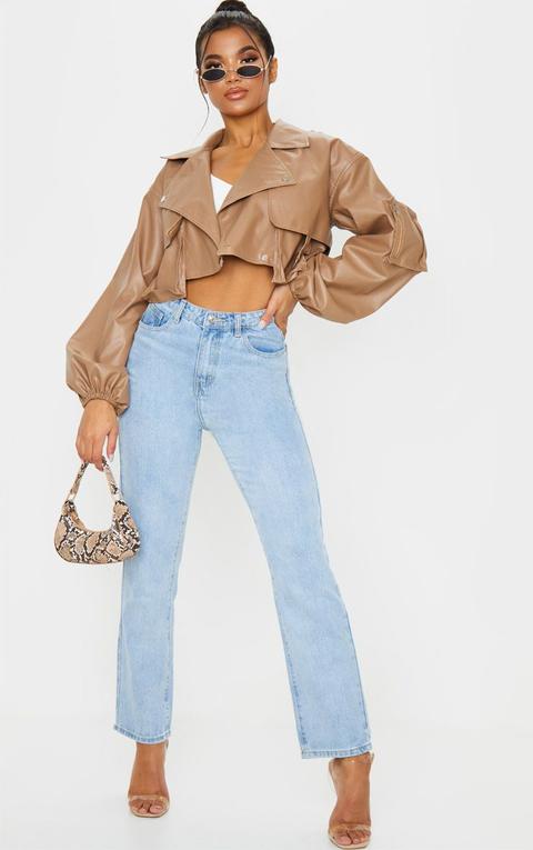 Tan Faux Leather Crop Biker Jacket