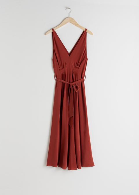 belted silk midi dress