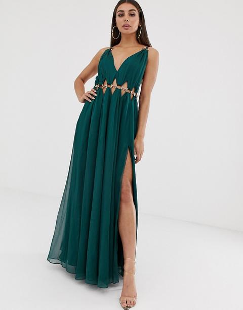 Vestido Largo Con Ribete De Círculos De Metal En La Cintura De Asos Design-verde